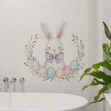 1pc Floral Wreath, Rabbit, Carrot Wall Sticker, Removable PVC Self-Adhesive Decal, Suitable For Spring Easter Bedroom, Living Room, Balcony And Window Decoration - Multicolor - View 10