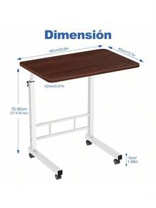 Mesa Auxiliar Elevable con Ruedas / Escritorio / Mesa de Estudio / Mesa para Laptop / Mesa de Jardín, 60 cm - Marrón - Ver 7