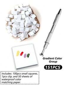 100片白色迷你可替换美甲海绵，美甲海绵金属夹，美甲渐变海绵，美甲海绵套装，包含50片小方海绵、1个刮夹，适用于渐变色美甲DIY，美甲工具，美甲用品，美甲配件