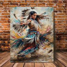 Decorative Sign, Plaque 1pc 2D Flat Native Dancer Canvas Wall Art Wood Framed Wrapped Canvas Painting, Vibrant Cultural Decor For Living Room, Office, Classroom Indoor Wall Hanging, Perfect For Room Decor Ready To Hang 12*16 Inches/30*40cm - 白色 - 查看 1