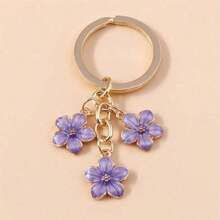 XJJX Flower Keychains Charm, Cherry Blossom Enamel KeyChains Cute Floral Keyring - 紫色 - 查看 9