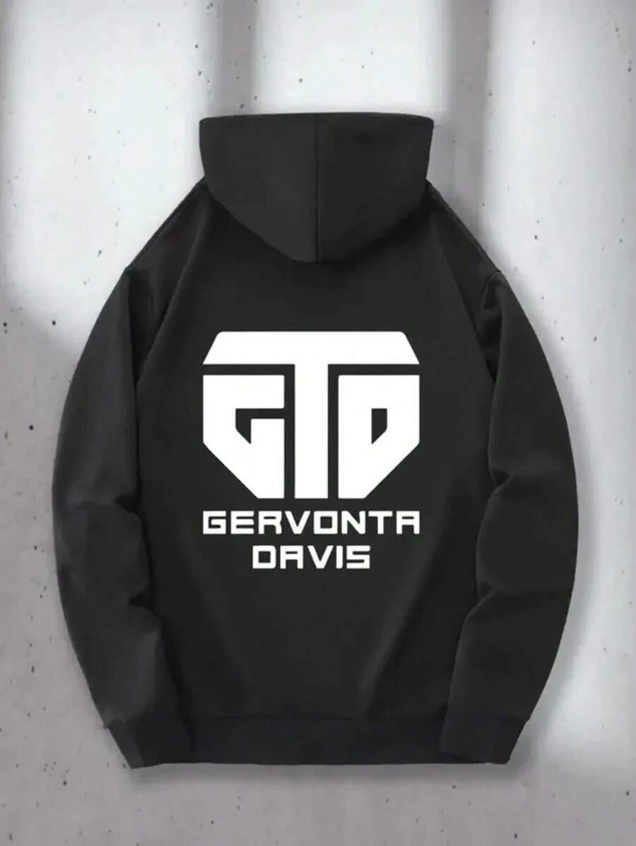 Men's Hoodie, Casual Pullover With White Letter Print |   Kangaroo Pocket - White - View 1