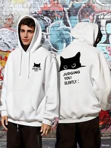 Men's Hoodie - Funny "Judging You Silently" Graphic Pullover Sweatshirt - Hooded Sweatshirt With Front Pocket - Black - View 3