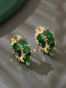 2pcs Square Earrings, Gold Plated Stud Earrings, Bridal Bridesmaid Wedding Party Jewelry Gift, Unisex Couples Birthday Anniversary Gift For Girlfriend Wife - Green - View 15