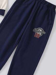 2pcs/Set Boys Casual Letter Print Crew Neck Sweatshirt And Drawstring Pants, Fashion Sportswear Outfit For Tween Boys, Spring/Autumn/Winter - Apricot - View 9