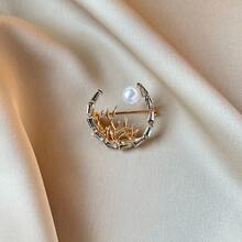 1枚休闲锌合金兰花竹子胸针，适合女性在春、夏、秋、冬四季日常佩戴。 - 金色 - 查看 4