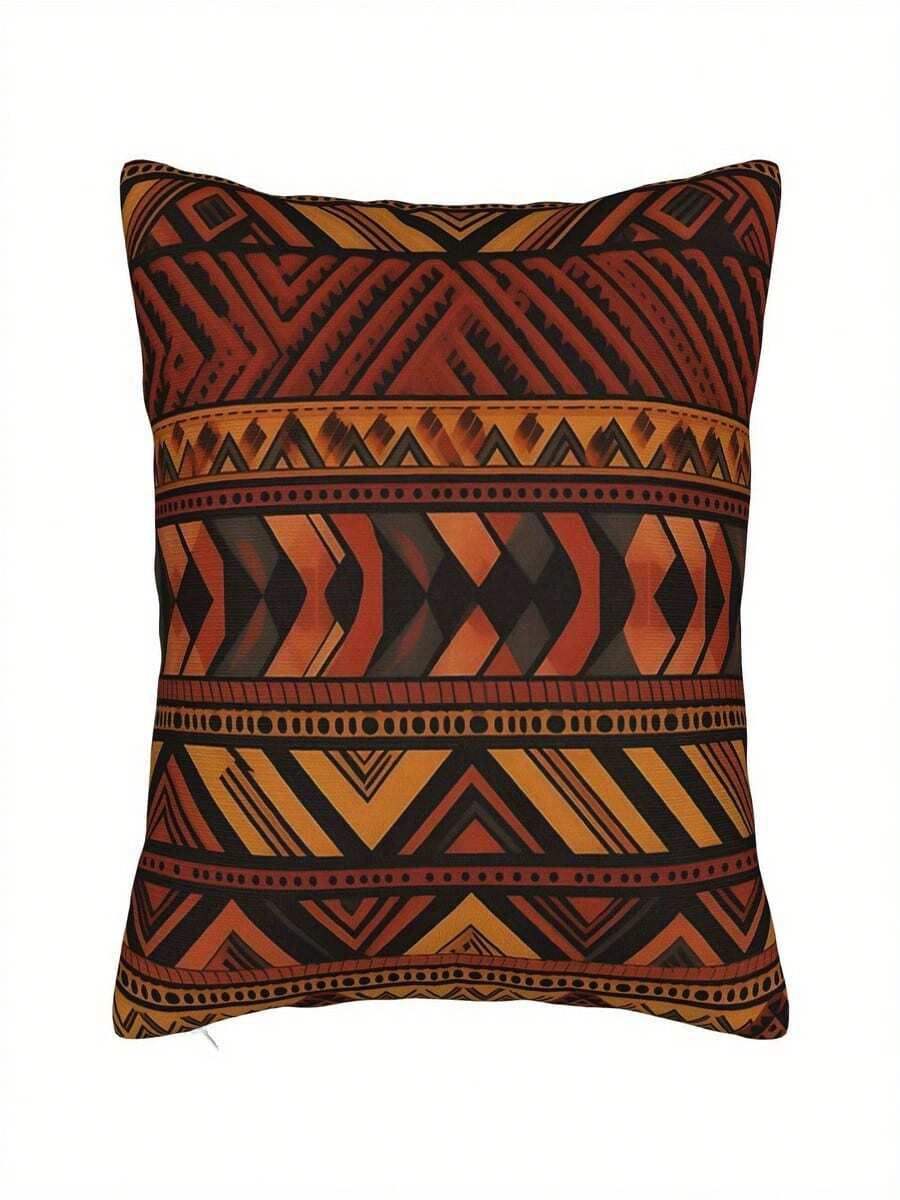 Bihudu African  Geometric Pattern Pillowcase - Modern Machine Washable Sofa Cushion Cover With Zipper Closure, Vibrant Red, Black, White, Orange, And Beige Pattern, Living Room Decoration,  Home Decor, Easy-Care Decorative Pillowcase, A Must-Have For  Lovers - White - View 1
