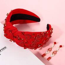 Valentineu2019s Day Headband Women Love XOXO Heart Headbands Jeweled Conversation Heart Knotted Headband Pink Red Top Knot Valentineu2019s Day Accessories Gifts White Set - 愛心套裝 - 查看 7