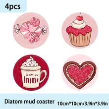 4 piezas /6 piezas /300 piezas Anillos con forma de corazón y posavasos de barro de diatomeas con estampado de pasteles, adecuados para decoración del hogar, cafeterías, meriendas, decoración de restaurantes, fiestas temáticas, decoración diaria y también pueden ser regalos - Multicolor - Ver 11