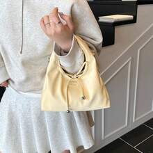 [Oferta exclusiva]Bolso de hombro para mujer con diseño de cubo y lazo dulce nuevo estilo simple y casual bolso cruzado versátil bolso de mano - amarillo cremoso - Ver 3