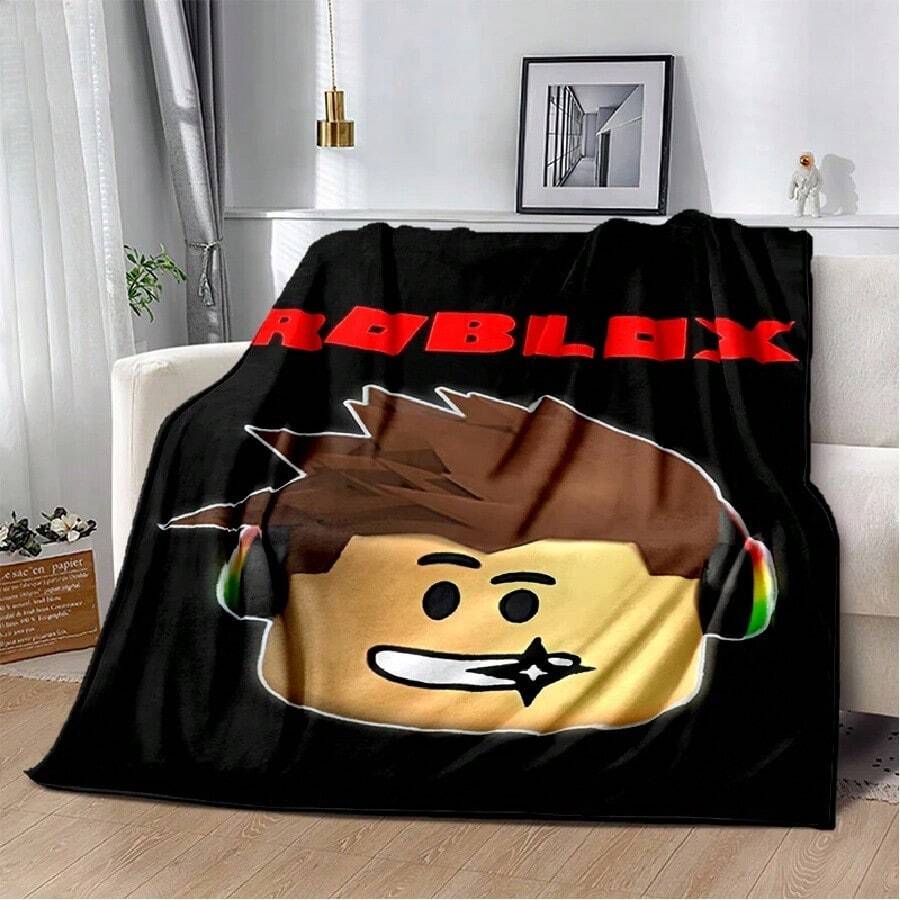 Manta de franela con diseño de dibujos animados 3D del juego R-Robloxs, manta suave y cálida para dormitorio, sala de estar, cama, viaje, camping, picnic, regalo - Blanco - Ver 1