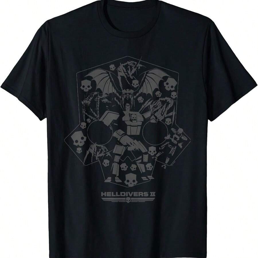 Helldivers 2 Helmet Enemy Icons Video Game T-Shirt - Pink - View 1