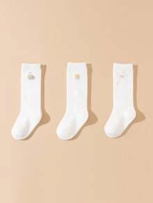 3 Pairs White Calf Socks, Cute Mid-Calf White Socks, Versatile Back To School Socks, Accessory Lace Socks, Princess Socks - White - View 12