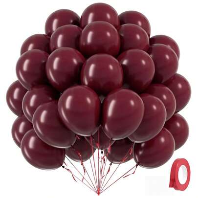 10/30/50 بالونة من اللاتكس بلون البرغندي، ذات ملمس ناعم وبراق، مزودة بأشرطة، مناسبة لحفلات عيد الميلاد والزفاف والخطوبة وحفلات العزوبية والكشف عن نوع الجنين وحفلات استقبال المولود. يمكن استخدامها لديكور حفلات DIY أو كخلفية للتصوير الفوتوغرافي.