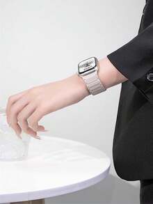 1pc Magnetic Silicone Watch Band, Suitable For Apple Watch 44mm, 45mm, 49mm, 46mm, 42mm, 41mm, 40mm, 38mm, Unisex Single Loop Silicone Material, Compatible With Apple Watch Series 11, 10, 9, 8, 7, 6, 5, 4, 3, SE, 2, Ultra - Starlight - View 4