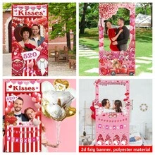 1 peça de banner para fotos de Dia dos Namorados com balões - Cenário romântico de poliéster com corações vermelhos, ideal para casamentos, chás de panela, aniversários e festas de noivado - Decoração versátil para as festas de primavera, para uso interno e externo. - Multicolorido - Ver 1