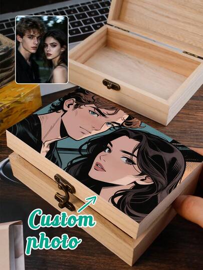 Custom Photo Keepsake Box, Personalized Wooden Storage Box, Customized Picture Memory Box, Customizable Decorative Box, Jewelry Box, Holiday Keepsake Box, Wedding Gifts, Birthday Gifts, Valentine'S Day Gifts, Comic Book Style, Anniversary, Bedroom
