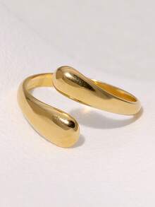 1枚女童可调节开口戒指，18K镀金不锈钢光滑蛇头设计，适合夏季海滩、日常佩戴，高端珠宝礼品 - 金色 - 查看 4