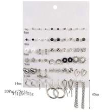 30 Pairs Punk Metal Heart Bowknot Stud Earrings For Girls Fashion Simulated Pearls Butterfly Shiny Drop Earrings Accessories Party Show Jewelry Gifts - Multicolor - View 2