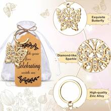 10/20 Sets Butterfly Keychain Party Favor Butterfly Thank You Keyring Gift Metal Animal Keychain Souvenir Thank You Tag For Guest Baptism Baby Shower Wedding Birthday Thanksgiving (Gold) - Gold - View 5