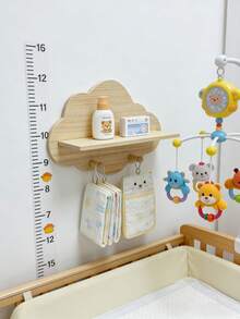 可爱云朵造型悬浮置物架，适合婴儿房/儿童房悬挂式收纳架/卧室/婴儿房壁挂式置物架，木质收纳架，云朵造型壁挂置物架 - 木色雲朵 - 查看 4