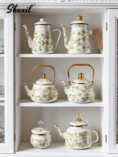 shoxil 1 pieza Tetera esmaltada minimalista con diseño floral, Tetera, Cafetera, Tetera esmaltada para estufa, Tetera hecha a mano, Tetera esmaltada para el hogar, Tetera esmaltada para decoración de escritorio