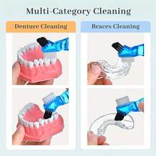 1pc Dual-Head Hard Bristle Toothbrush, Small Handle Denture Cleaning Brush, Orthodontic Double-Sided Toothbrush, Invisible Aligner Cleaning Brush, Travel Essential - Multicolor - View 2