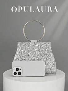 OpulAura Sparkling Crystal Embellished Evening Clutch Bag For Women, Luxury Glitter Rhinestone Formal Purse Suitable For Gala, Party, Wedding, Birthday Party, Anniversary Gift - 銀色 - 查看 5