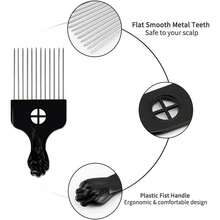 Black Metal Afro Pick Combs For Curly Hair - Detangle & Style Comb For Women And Men, Durable Plastic & Metal, Fist Design For Hair Styling, Perfect For Wigs (2 Pack Hair Comb, Count, 2) - 2 Pack Hair Comb-2 - 查看 3