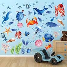 97 piezas Brillan en la oscuridad Mar pared Calcomanía Pegatinas Oceano pared Calcomanías Impermeable Retirable Brillante Pegatina por Niños Cuarto Decoración ()(Azul) - Multicolor - Ver 6