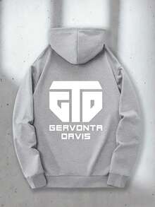Men's Hoodie, Casual Pullover With White Letter Print |   Kangaroo Pocket - White - View 10