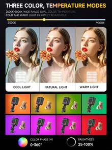 TOKQI Luz de relleno de bolsillo RGB de color completo, luz selfie giratoria 360°, adecuada para teléfonos inteligentes, palos selfie, computadoras portátiles, luz de cámara recargable con adaptador de zapata fría y clip, iluminación de color ajustable, compatible con Android e iOS, para fotografía, selfie, vlog, etc. - Multicolor - Ver 5