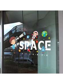 1pc Window Decal, Space Adventure Cartoon Astronaut Planet Space Removable Sticker, Astronaut Rocket Static Planet Pattern Window Decal, Children's Room Decoration, Classroom And Playroom Decoration, Birthday Gift And Party Supplies, Solar System Bedroom Decoration, Suitable For Toddlers - Multicolor - View 5