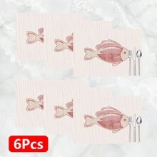 Bộ 1/4/6 tấm lót bàn ăn bằng vải lanh thêu họa tiết cá, thích hợp cho bàn ăn, trang trí quanh năm, thảm trải bàn hiện đại có thể giặt được, trang trí phòng, lót ly, thảm ăn nhà bếp, trang trí tiệc trong nhà và ngoài trời, trang trí nhà cửa, quà tặng lý tưởng. - Nhiều màu - Xem 14