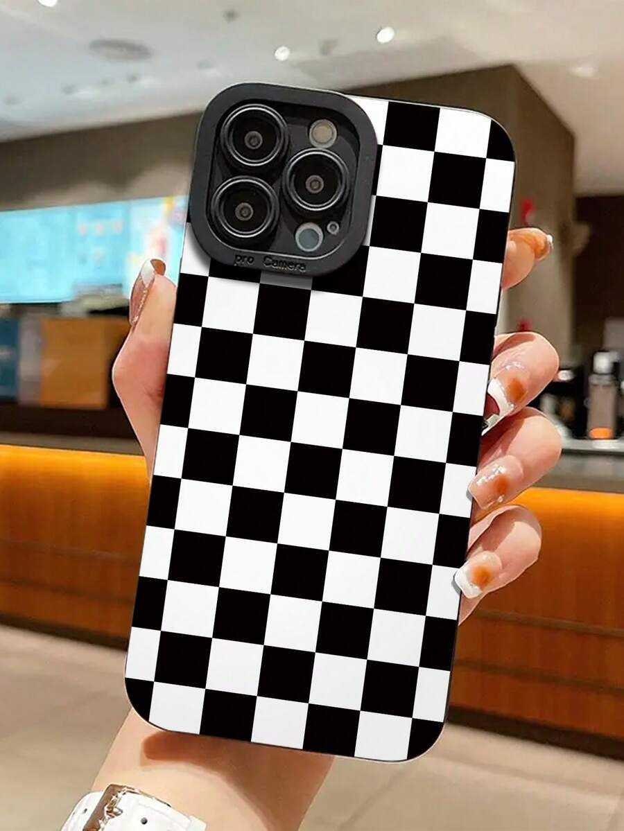 Checkerboard Phone Case, Checkerboard Phone Case, 360 Degree Protection, Lens Protection, Matte TPU Frosted Phone Case Compatible With IPhone & Galaxy, 16, 16 Pro Max, 16 Pro, 16 Plus, Phone Case, Case 17 Pro Max, Covers, Cute Phone Case - Black and White - View 1