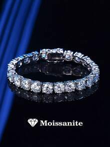 1pc 925 Sterling Silver 6.0mm Moissanite Tennis Bracelet, Unisex Design, High Quality Hiphop 4-Prong Moissanite Tennis Chain S925 Pure Silver Embedded Bracelet, Shiny, Luxury, High-End Exquisite Jewelry, Fashion Gift For Women, Wedding Engagement, Proposal Party, Holiday, Birthday, Valentine's Day, Christmas, New Year