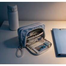 Big Capacity Pencil Case 3 Compartments Large Pencil Pouch Pen Bag Pencil Box Holder Organizer Simple Storage Aesthetic Stationery Cosmetic For Adults Men Women Office Essentials - 藍色 - 查看 2