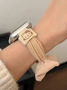 Sanrio 1条可爱蝴蝶结弹力发圈表带，可爱弹力发圈表带，兼容 Ultra/SE/Series 10/9/8/7/6/5/4，柔软织物替换表带，适合女性和女孩。