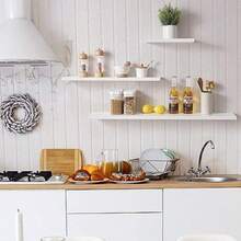 Floating Shelf 90cm White Solid Oak Wood Wall Shelf Wall Mounted Radiator Shelf Display Shelf For Living Room Kitchen Bedroom - As Pic - View 2