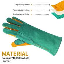 Leather MIG Welding Gloves - Heat Fire Resistant For Welding/Grilling/BBQ/Fireplace(Black/Brown/Blue),Green - Green - 查看 3