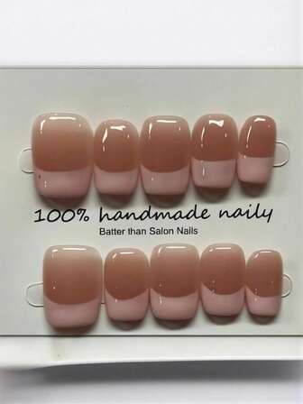 10pcs Handmade Square Medium-Sized Nail Stickers, Milky White Classic French Strawberry Milk Nail Stickers, Natural Minimalist Gentle Elegant Cute, Suitable For Women And Girls In Spring, Summer, Autumn, Winter, Holidays, Parties, Commuting And Daily Life