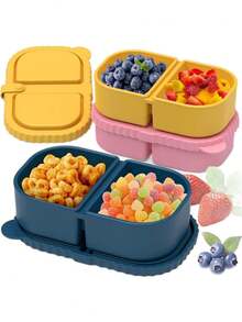 新款硅胶双层酱料盒带盖，可折叠硅胶防漏沙拉盒 - 彩色 - 查看 1