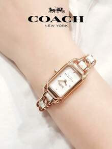 Coach Cadie Saddle Leather Chain Link Bracelet Ladies Watch - White - View 8