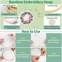 Yauhar 61Pcs Embroidery Kit For Beginners With Needle, Cross Stitch Hoops, 14 Count Aida Cloth, Floss Bobbins, Thread Winder, Thimble, Seam Ripper, Fabric Clips For Craft Embroidery Needlework - White - View 3