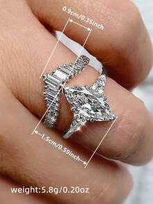 两件套经典立方氧化锆戒指套装，女士结婚订婚周年纪念派对珠宝，情人节礼物，送给妈妈的礼物，母亲节礼物