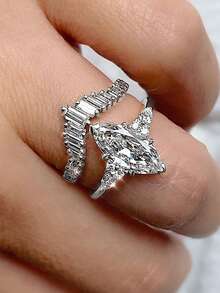 两件套经典立方氧化锆戒指套装，女士结婚订婚周年纪念派对珠宝，情人节礼物，送给妈妈的礼物，母亲节礼物