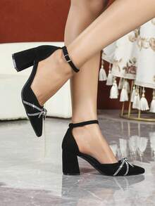 2025款尖头粗跟休闲女鞋 - 黑色 - 查看 3