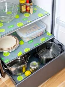 4pcs Lemon Pattern Refrigerator Mats, Washable, Waterproof, Oil-Proof, Suitable For Refrigerator Shelves, Freezer, Cabinet Drawers, Home Kitchen Storage And Organization - Multicolor - View 7