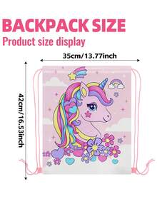 儿童独角兽图案抽绳背包 - 轻便耐用，可爱篮球和独角兽印花，适合青少年女孩运动健身、游泳、旅行徒步，也适合上学、运动、旅行和玩具收纳。 - 均碼 - 查看 3