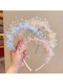 1 Piece Pastel Pink/Blue/White - Elegant Floral Pattern, Lightweight Princess Headband Suitable Girls And Teenagers - Weddings, Birthday Parties, Proms, Photography Photos - All-Season Formal And Everyday Hair Accessories, Birthday Party Dress Up, Exquisite Design, Festive Wear IW6G - 1件藍色公主皇冠頭帶 - 查看 1